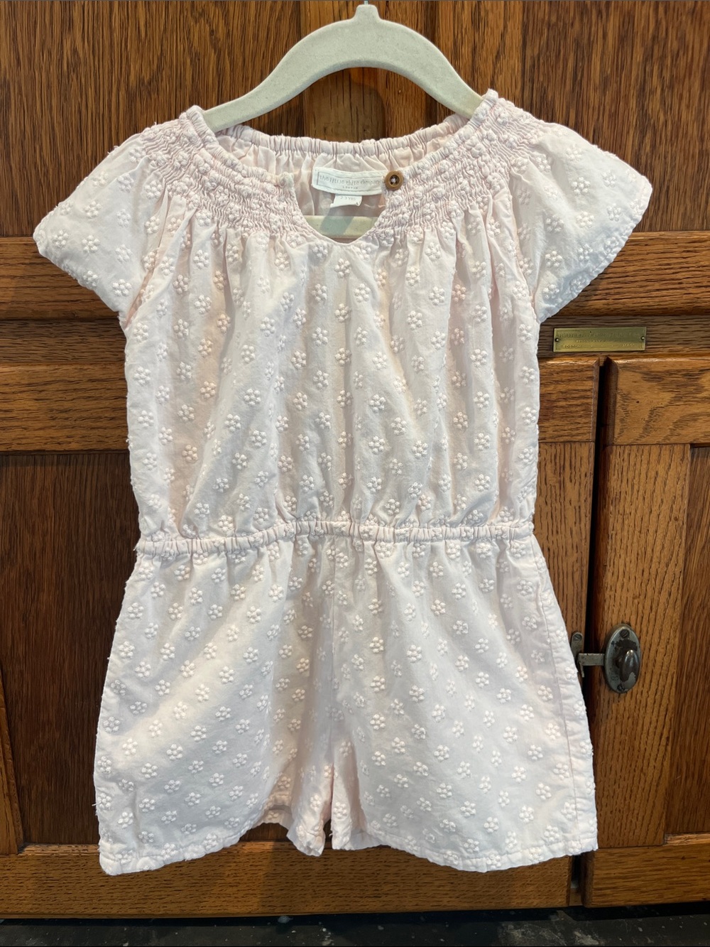 Light Pink Eyelet Girls' Romper with Elastic Waist